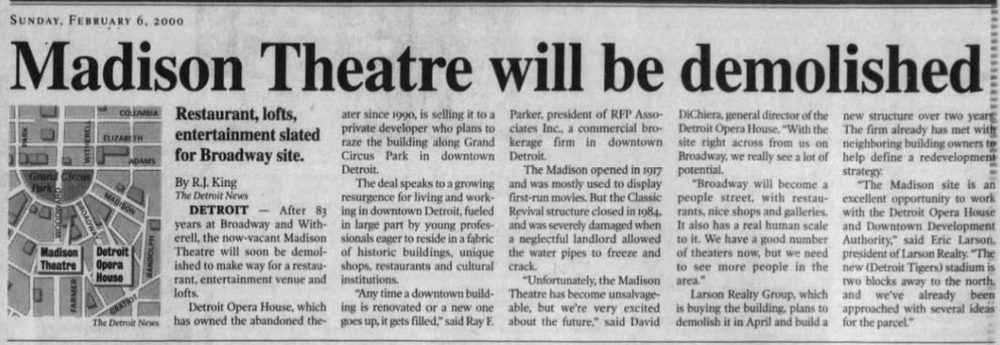 Madison Theatre - Feb 2000 Article On Demo (newer photo)